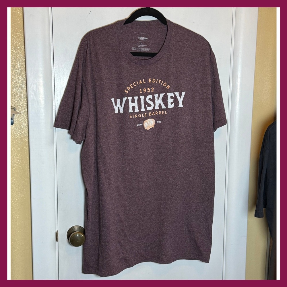 Sonoma Goods For Life Mens XXL Whiskey Single Barrel Graphic T-Shirt Burgundy